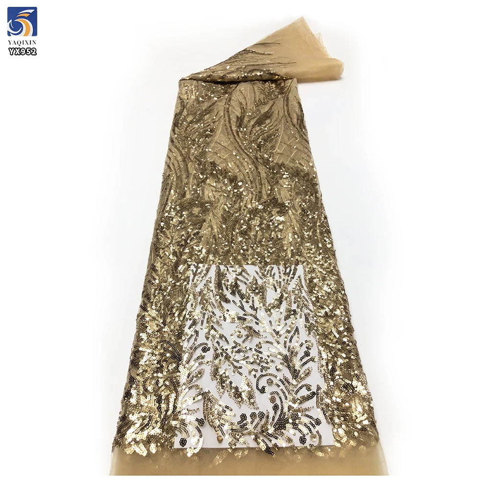 YX952 Liquid Flowing Rich Gold African Glitter Sequins Luxurious Lace Fabrics Sequined Latest Glitter Lace Fabrics Cheap - 图片 6