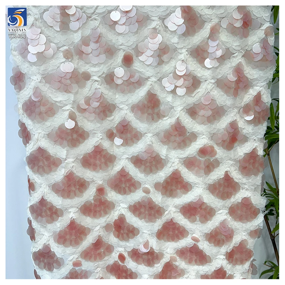 YX1422 280gsm Newly Launched White Fish Scale Design 10mm Big Transparent Sequins Fabric for Fashion Women's Skirt - 图片 4