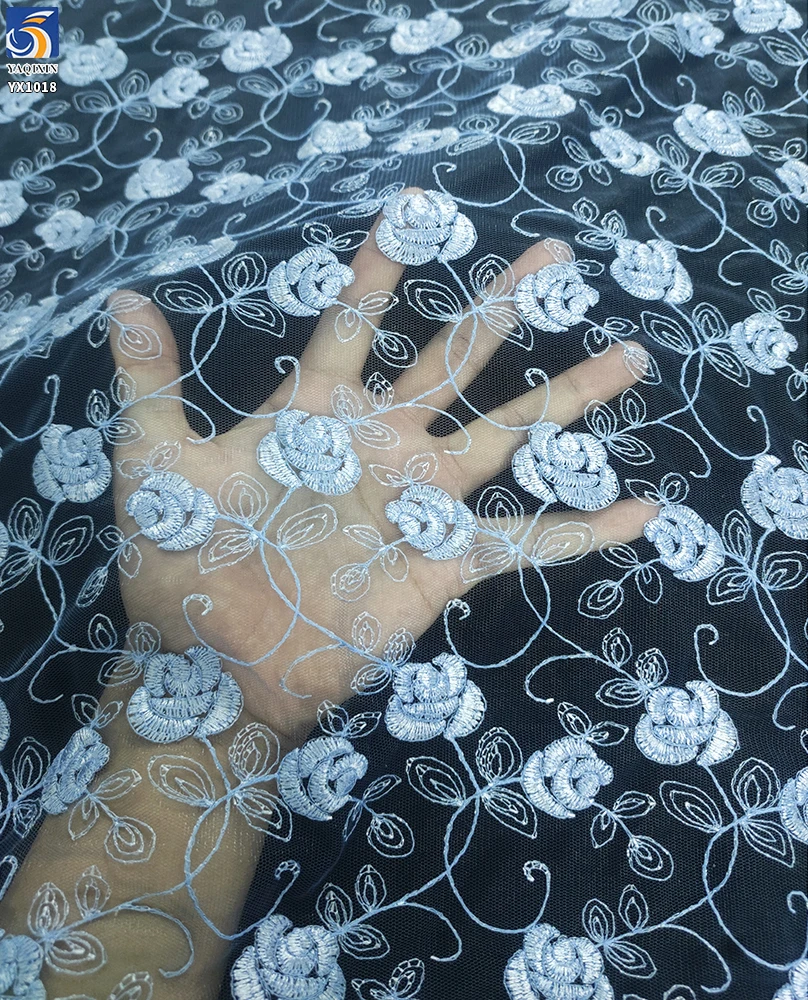 YX1018 2026 Latest Design Polyester Roses Flowers China Embroidery Fabric Poly Mesh Fabrics for Home Textiles and Clothing - 图片 5