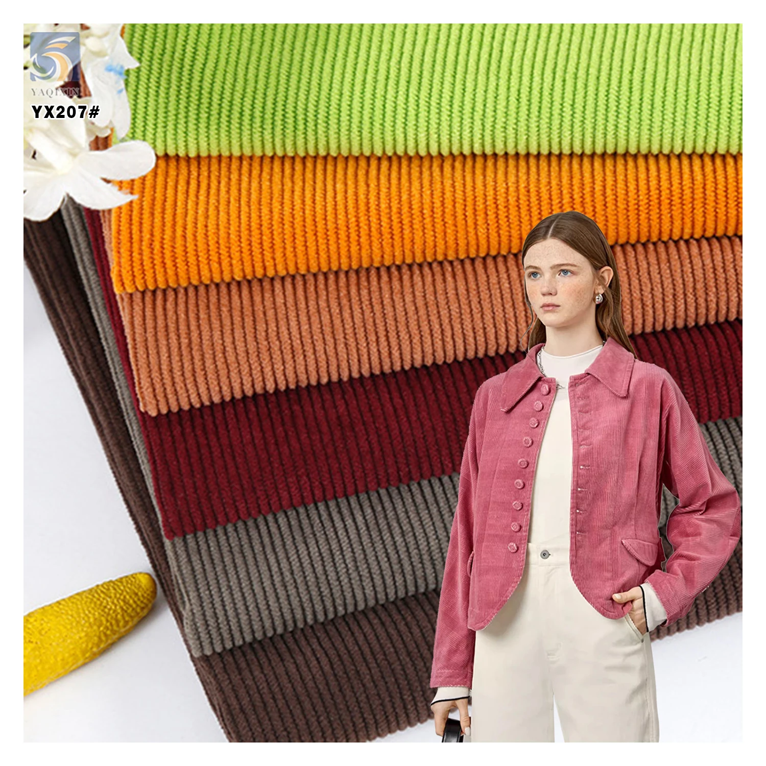 YX207 China Manufacturer 330gsm Heavyweight 12 Wale Stretch 97% Cotton 3% Elastane Corduroy Fabrics for Women Dresses