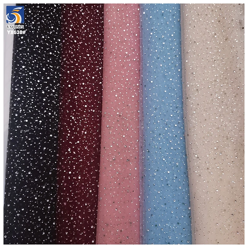 YX638 High-end 100 Polyester Wedding Bride 3D Rhinestone Crystal Diamond Mesh Fabric Tulle - 图片 5