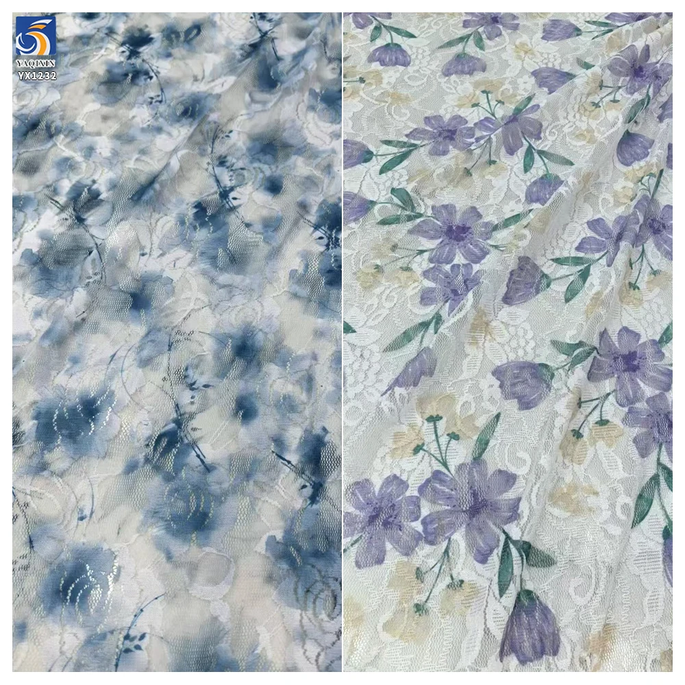 YX1232 2 Yards Color Digital Printing Large Rose Flowers Lace Fabrics Embroidered French Dress Chantilly Lace Fabric 2026 New - 图片 4
