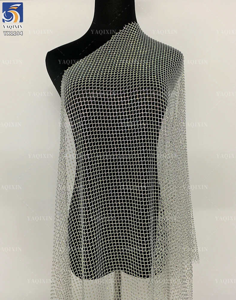 YX1194 2026 New Hot 3D Colored Brilliant Diamonds Stones Stretch Net Mesh Fabric Wholesale by Roll for Dance Skirt - 图片 2