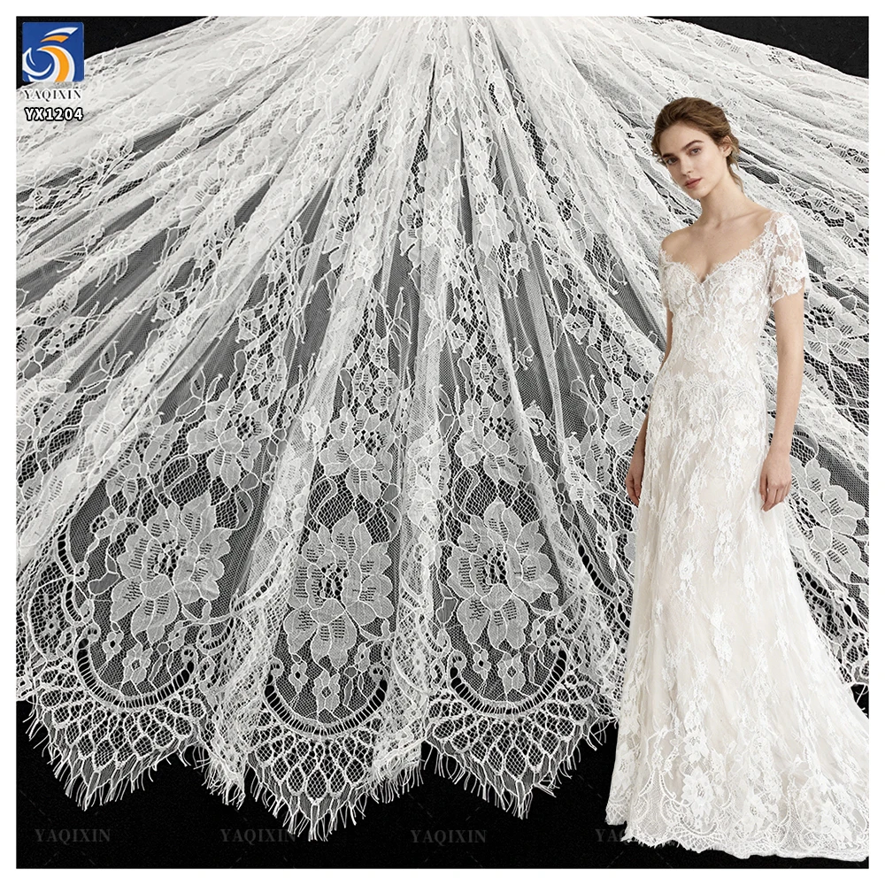 YX1204 Large Stock of Eyelash Lace Fabric Wholesale China Factory Fast Shipping Mesh Eyelash Lace Fabric Florals for Wedding - 图片 6