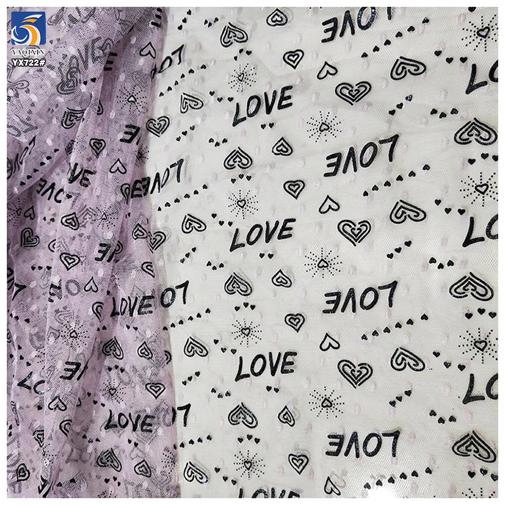 YX722 Valentine's Day Jacquard Tulle Fabric With Black Heart Pattern Lightweight Mesh Fabric for Dresses Crafts