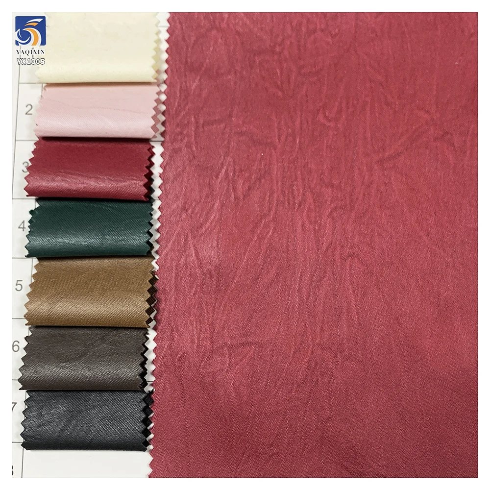 YX1005 180gsm 100% Polyester Woven Like Leather Fabric Hot Stamping Wrinkled Polyester Acetate Satin Fabric - 图片 2