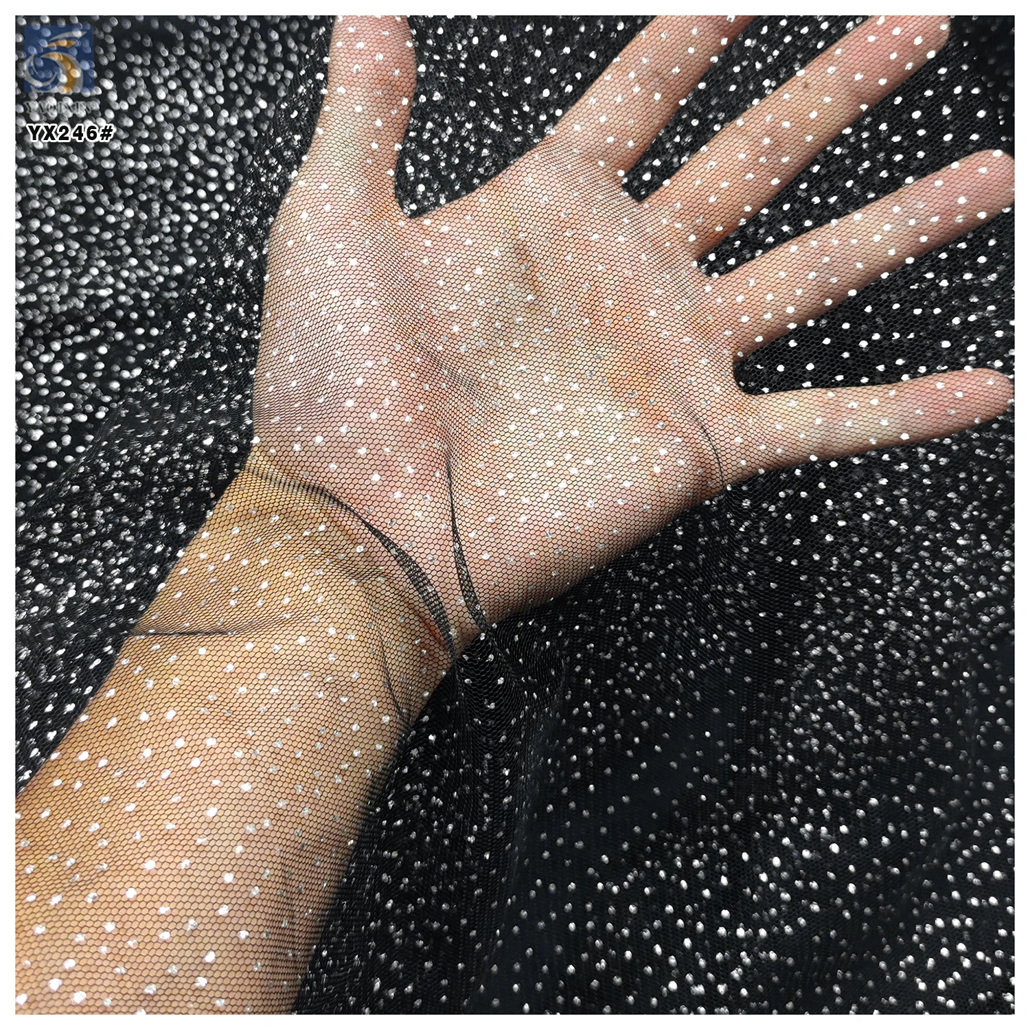 YX246 High Quality Non-Falling 100% Polyester Tulle Silver Glitter Mesh Fabric for Wedding Party Dresses - 图片 3