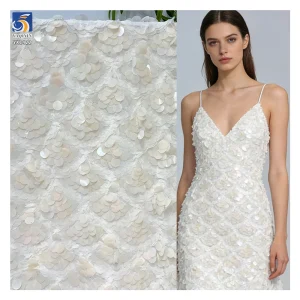 YX1422 280gsm Newly Launched White Fish Scale Design 10mm Big Transparent Sequins Fabric for Fashion Women's Skirt