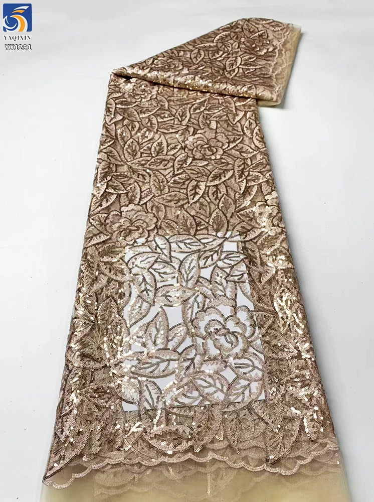 YX1291 China Factory Competitive and Inexpensive Sequin Lace Fabric 230gsm 2 Yards 2026 New Lace Fabric for French Women - 图片 5