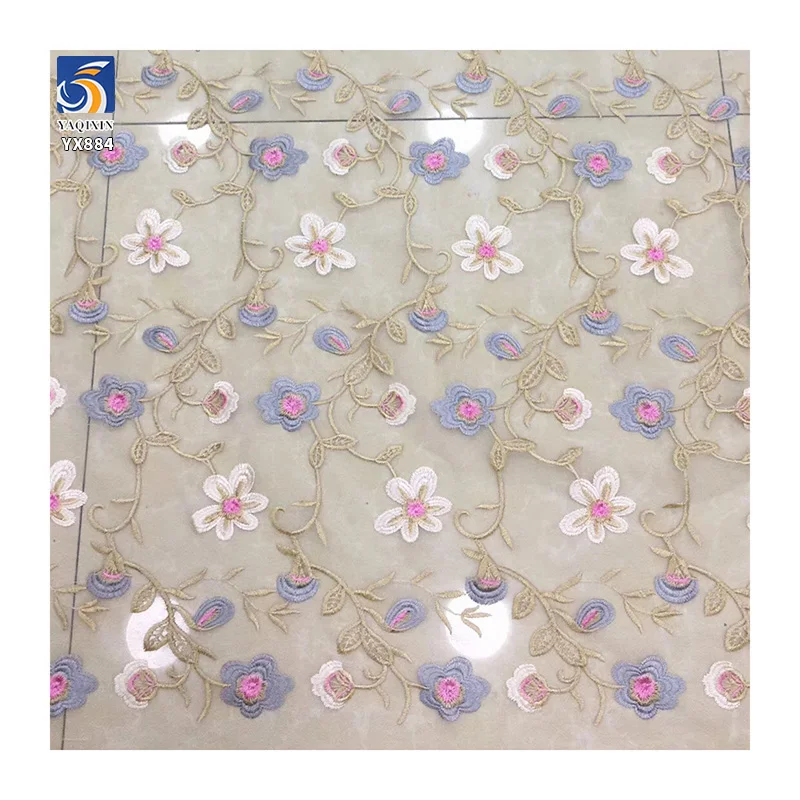 YX884 Fast Shipping Polyester Multi-color Morning Glory Embroidered Tulle Fabric Embroidery Floral Purple Mesh Fabric for Woman - 图片 6