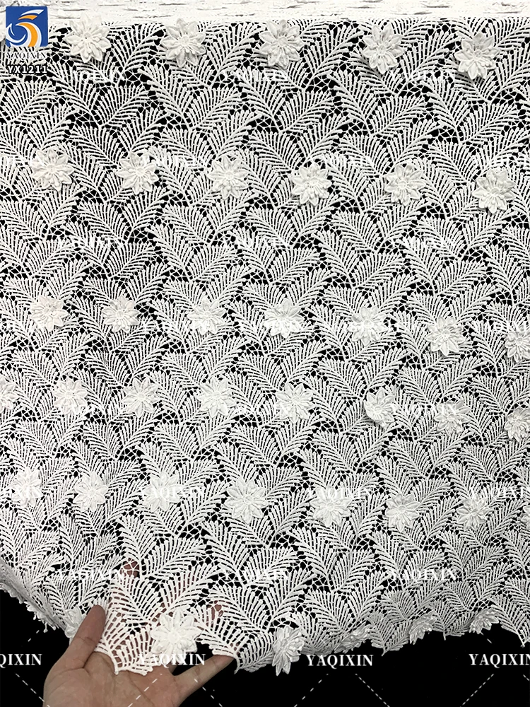 YX1211 Summer Leaves Tropical Style Clothing Lace Fabric Water-Soluble White Dress Hand 3D Embroidery Flowers Fabric Milk Silk - 图片 5