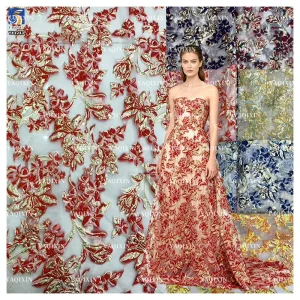 YX1243 Custom Polyester Thin Film Gold China's Luxury Brocade Fabric 2 Yards 3D Flowers Jacquard Brocade African Dress Fabric