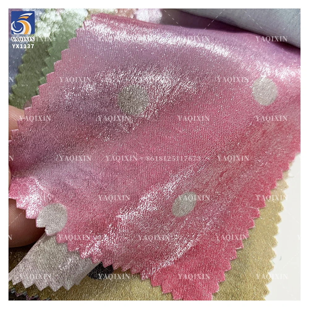 YX1137 120gsm Hot Stamping Gradient Lustrous Black Polka Dots Fabric 2 Yards Stretch Knit Women's Clothing Dots Fabric - 图片 5