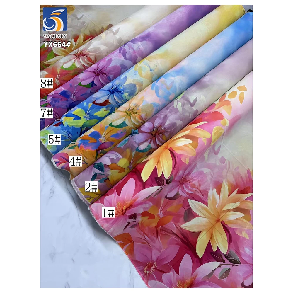 YX664 High-Quality Chiffon Digital Print Fabrics With Vivid Colors Poly Trendy Floral Pearl Chiffon Printed Fabrics
