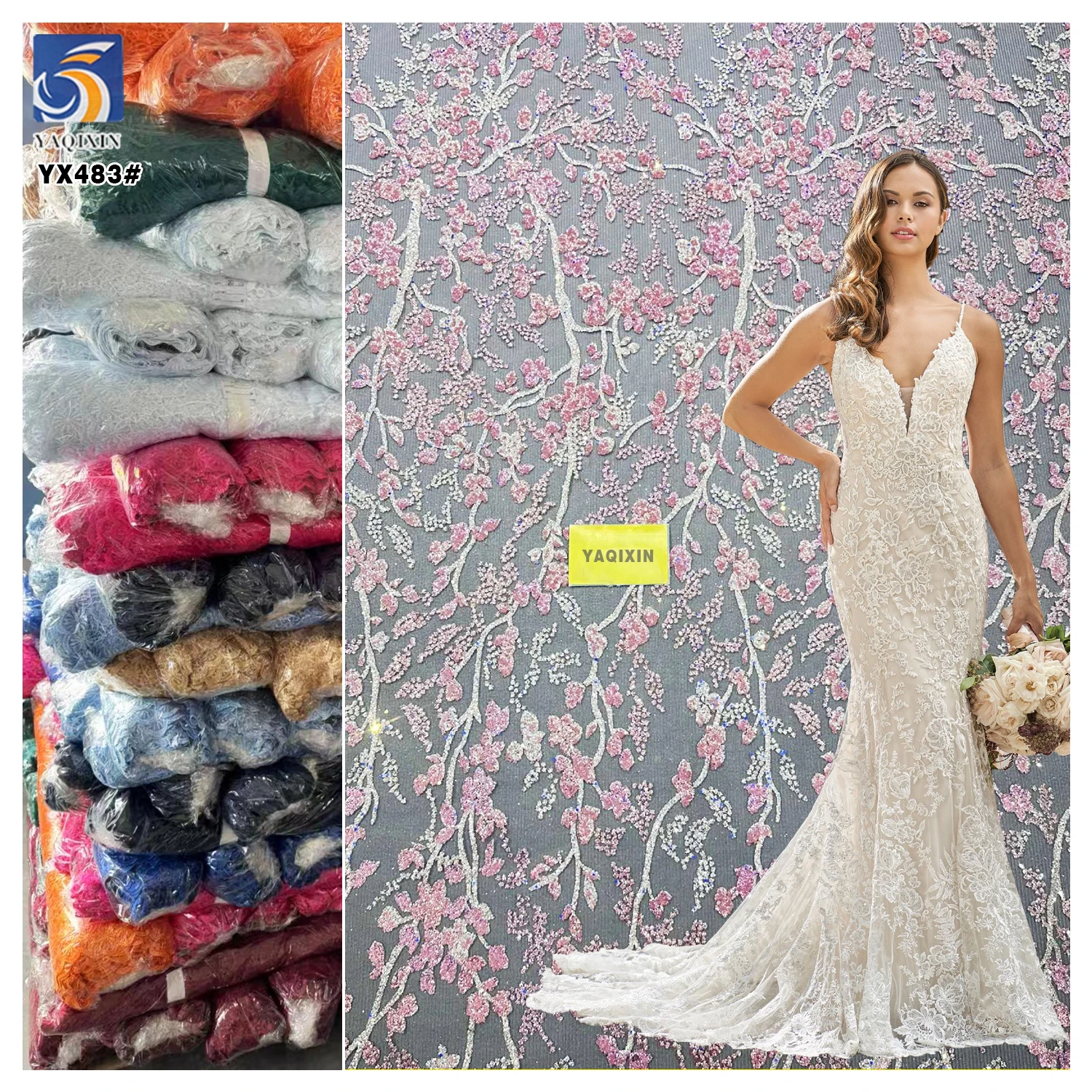 YX483 China Custom Lace Wedding Tulle Fabrics Luxury Sparkle Glitter Mesh Tulle Fabric for Middle Eastern Bride