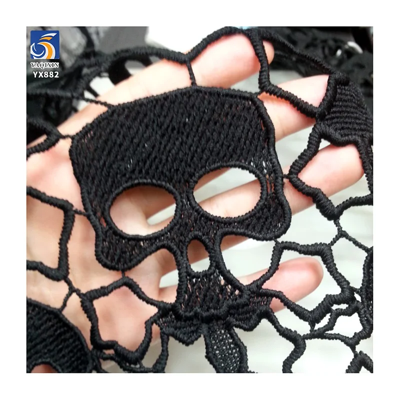 YX882 200gsm Halloween Black Milk Silk Embroidery Lace Embroidery Fabric Holiday Halloween Skull Net Mesh Fabric - 图片 6