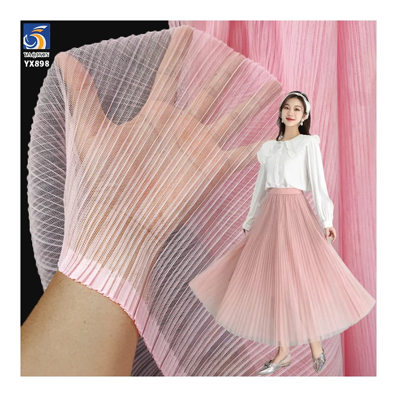 YX898 Cheap Wholesale Polyester Knit Pleat Fabric 2MM Small Size Pleated Mesh Tulle Fabric for Clothing Woman's