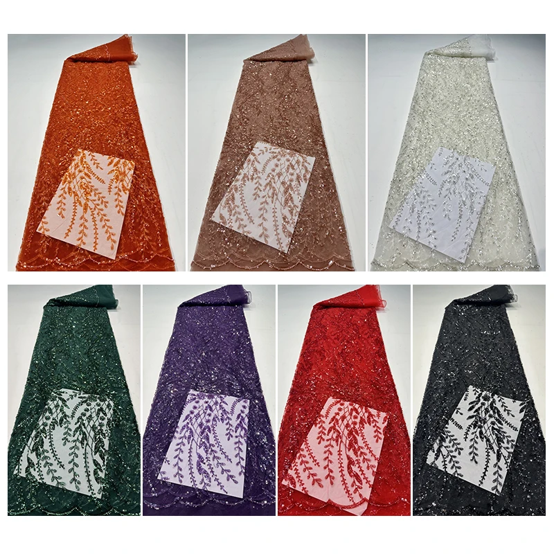 YX566 Best Quality Eco-Friendly Breathable Polyester/Metallic Heavyweight Christmas Tulle Lace Sequin Fabric Wedding Nigerian - 图片 2