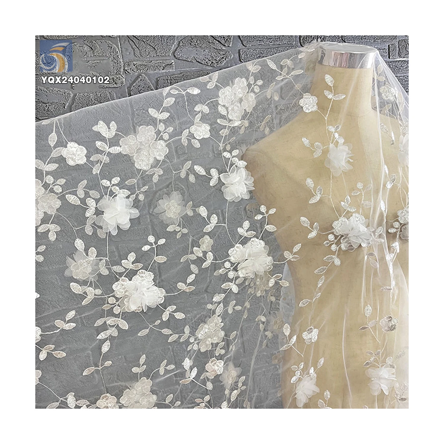 Wholesale 3D Lace Floral Fabric From China New Design Embroidered Flowers on Polyester Mesh for Dresses Low Price - 图片 6