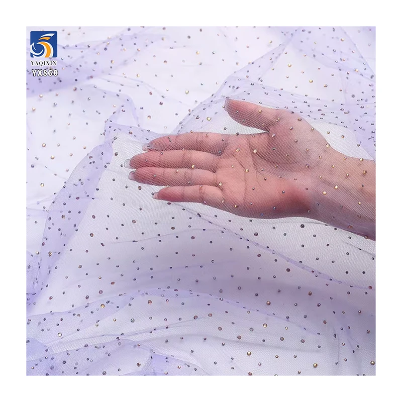 YX860 Ready-made Wholesale China Glass Diamond Glitter Tulle Fabric Mesh Fabric With Sparkling Diamonds for Wedding - 图片 4