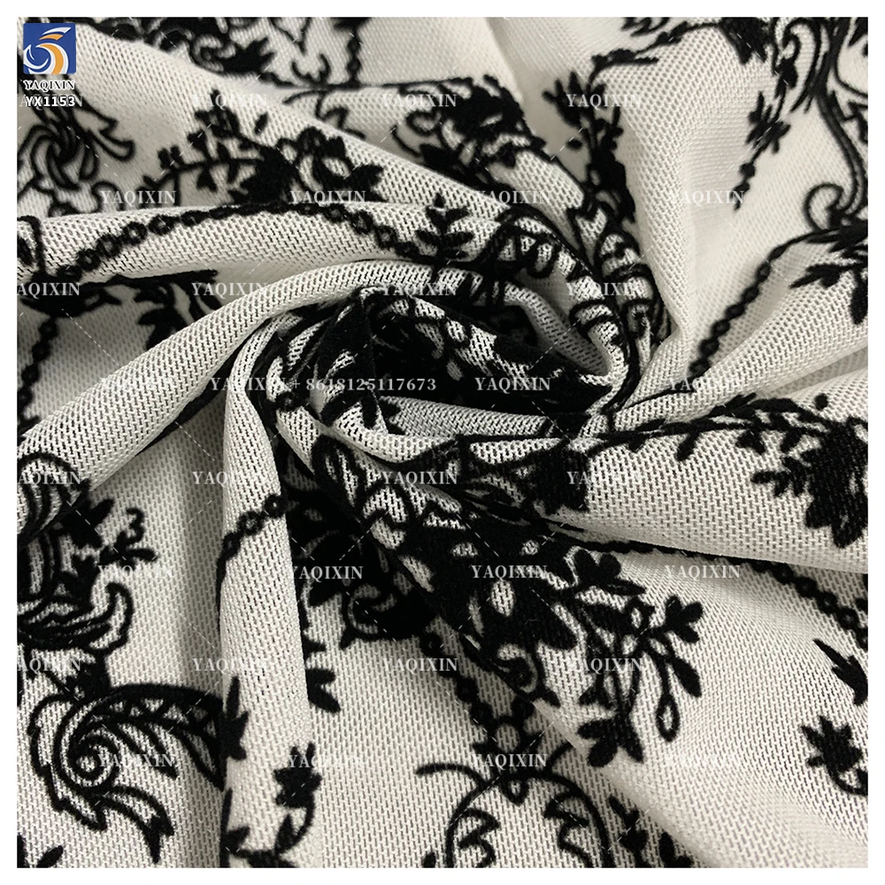 YX1153 High Quality 2026 Four-Way Stretch Spandex Mesh Flock Fabric Custom Patterned Black Flocked Stretch Tulle Mesh Fabric - 图片 2