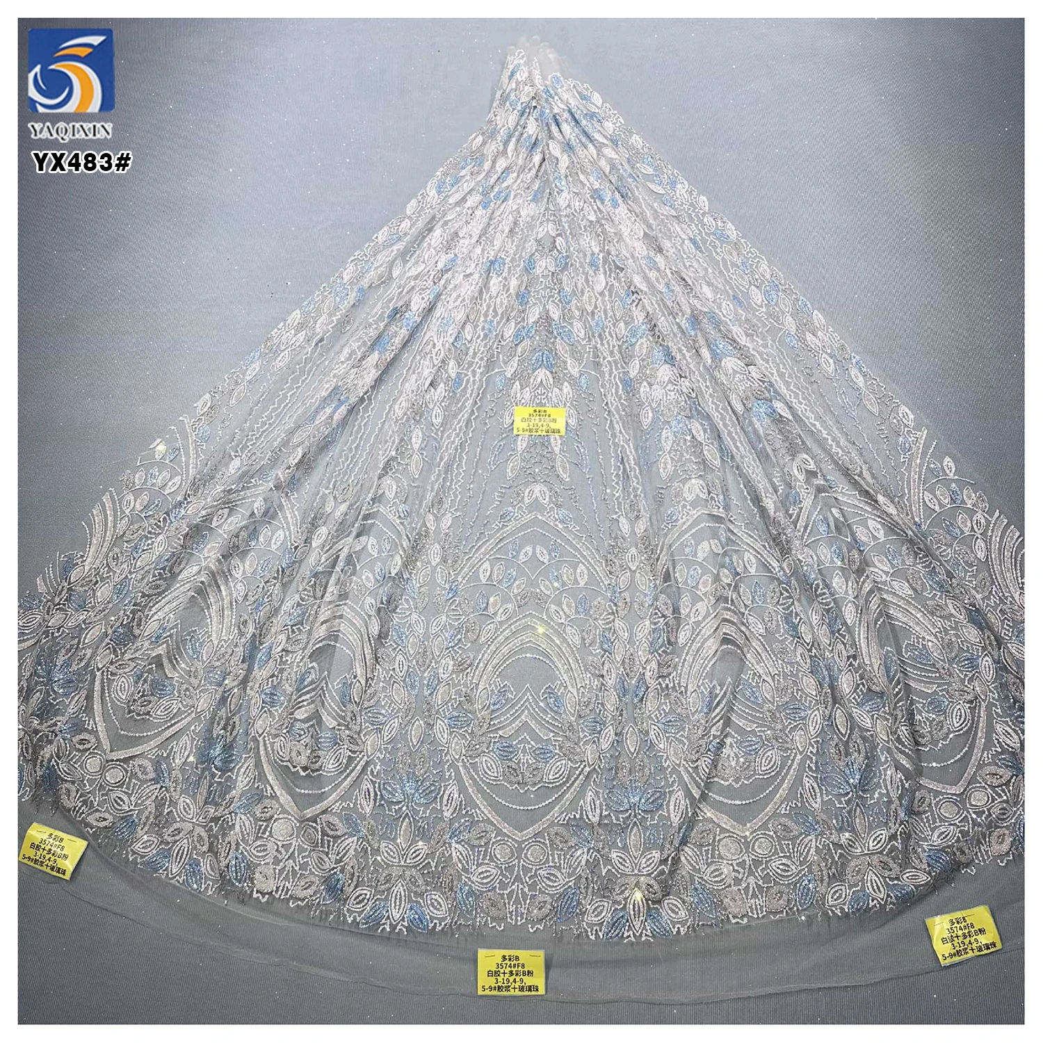YX483 China Custom Lace Wedding Tulle Fabrics Luxury Sparkle Glitter Mesh Tulle Fabric for Middle Eastern Bride - 图片 3