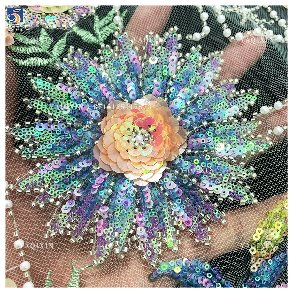 YX1315 Chinese Suppliers Summer-Style Sunflower Design Colorful Sequin Embroidered Mesh Lace Fabric for Women's Clothing - 图片 4