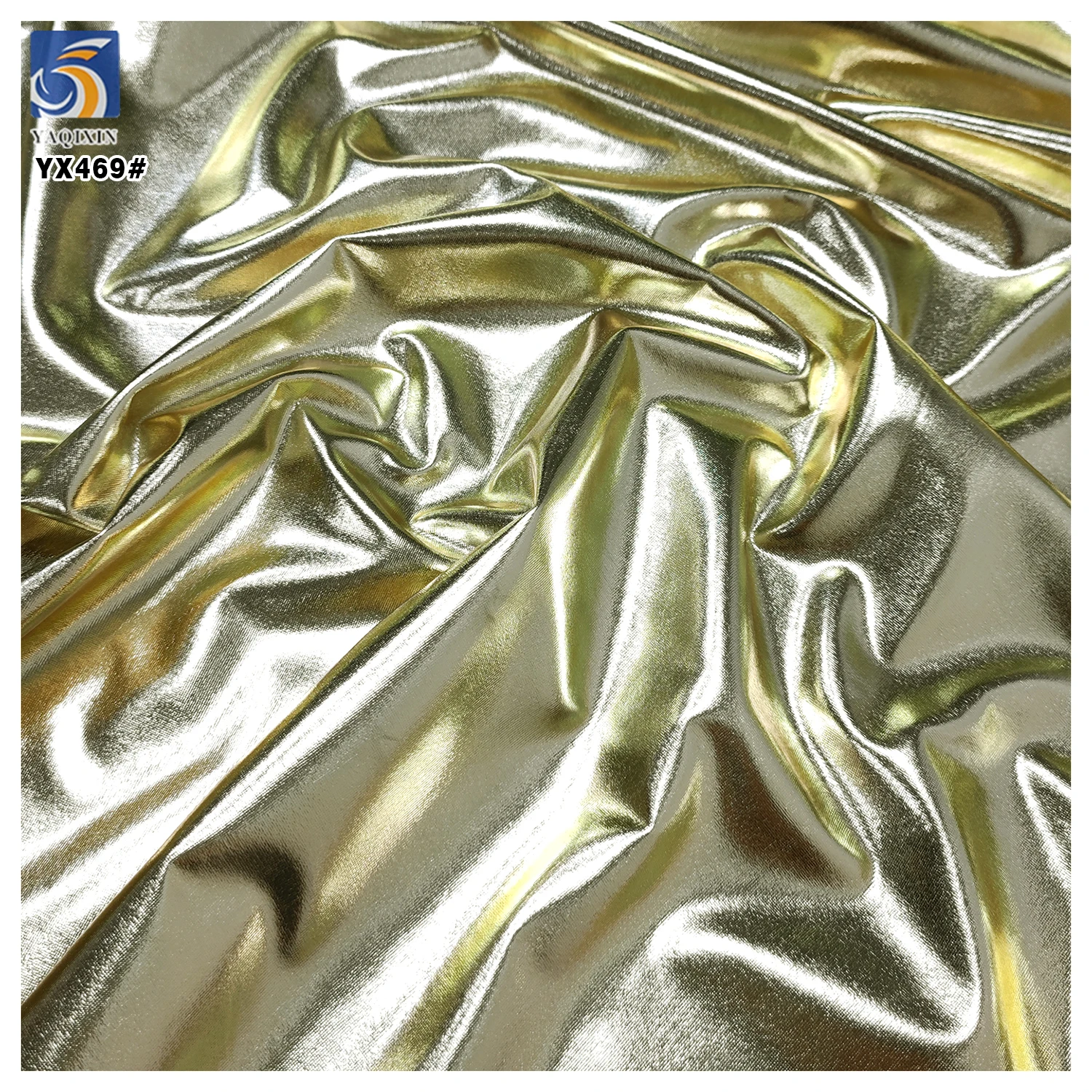 YX469 Laser 95 Polyester 5 Spandex Shiny Stretch Knit Fabric Single-sided Polyester Golden Shiny Fabric for Prom Dress - 图片 4