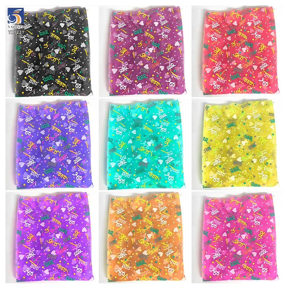 YX1222 2026 Offset Printing Custom Pink/Blue/Yellow Florals Mesh Tulle Fabrics for Girls' Skirts Children's Day Tulle Fabric - 图片 2