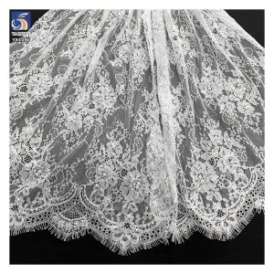 YX1090 New Lace Fabric Bride's 2025 African White Eyelash Lace Fabric With White Pearls 15 Yards Wedding - 100% Polyester...