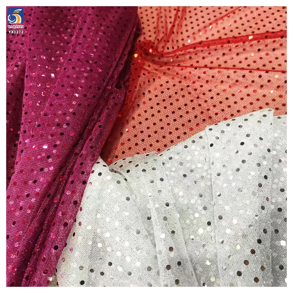 YX1272 Competitive Price 40gsm Purple Tulle Mesh Fabric With Polka Dots and Round Sequins 3mm Sequins Costume Fabrics DIY - 图片 5