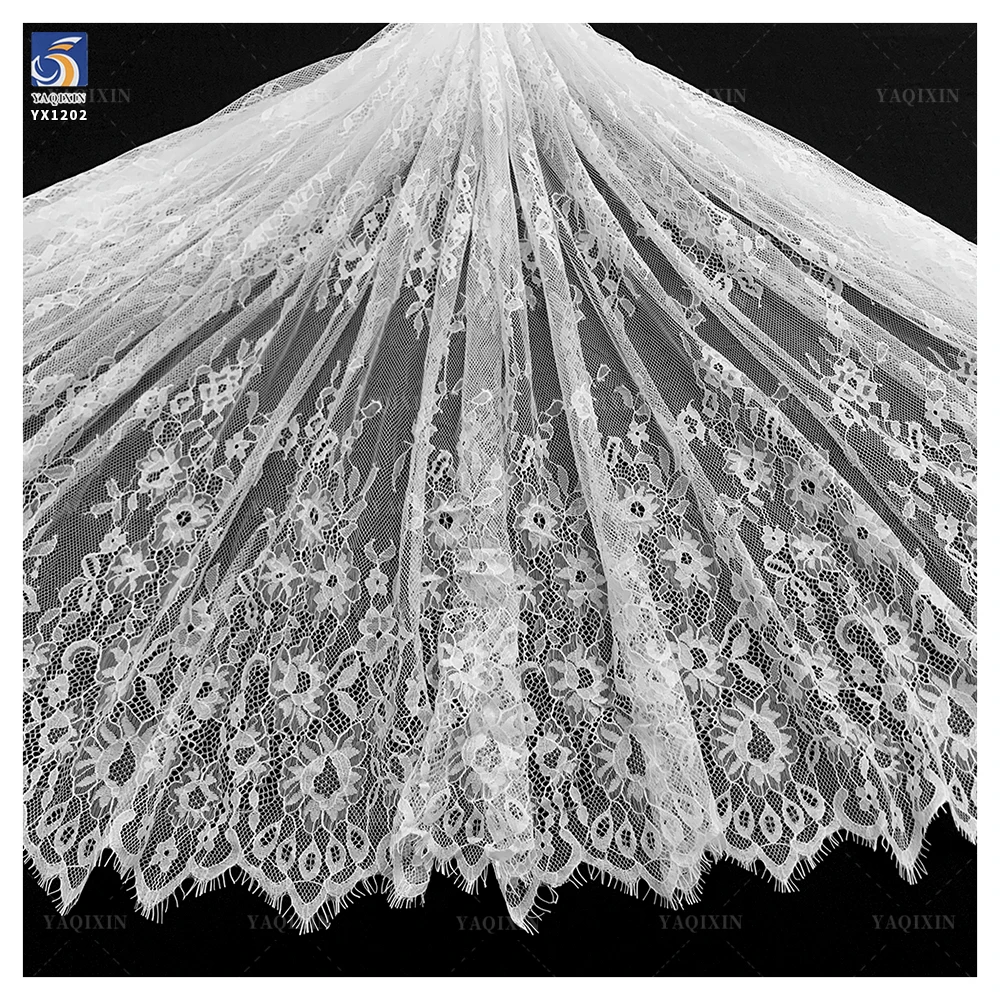 YX1202 Germany and France Europe Style Wedding Mesh Lace Fabric for Bride Embroidery Eyelash Lace Fabric Popular Designs - 图片 5