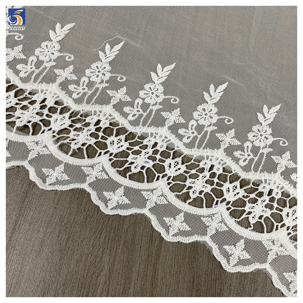 YX1303 Chinese Suppliers Cheap Mesh Embroidery Floral Print Water-Soluble Embroidered Lace Fabric White Sales for 15 Yards - 图片 5