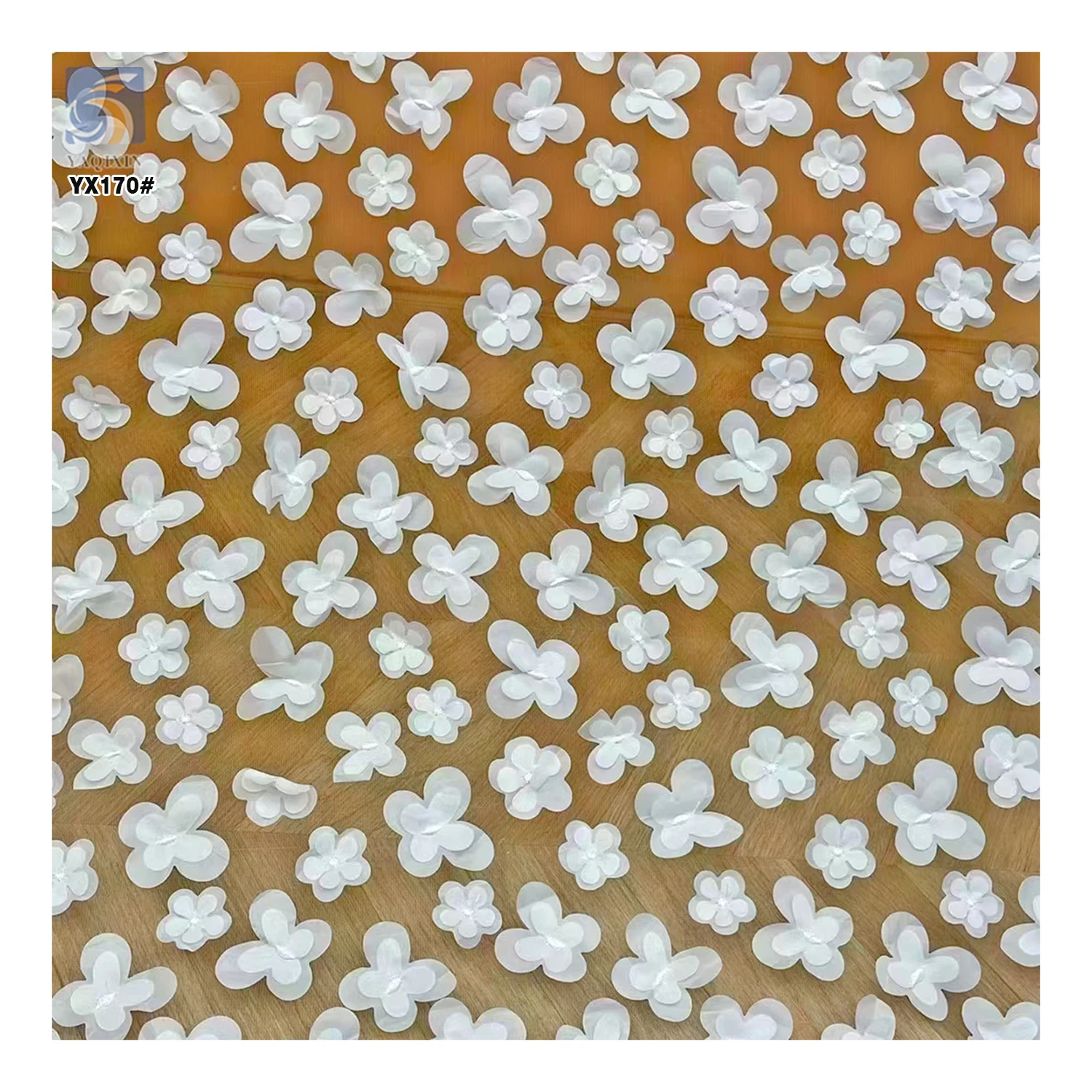YX170 Competitive Price Flower Embroidery 3D Tulle Fabric Solid Polyester Double Layer 3D Flower Embroidery Fabric - 图片 5