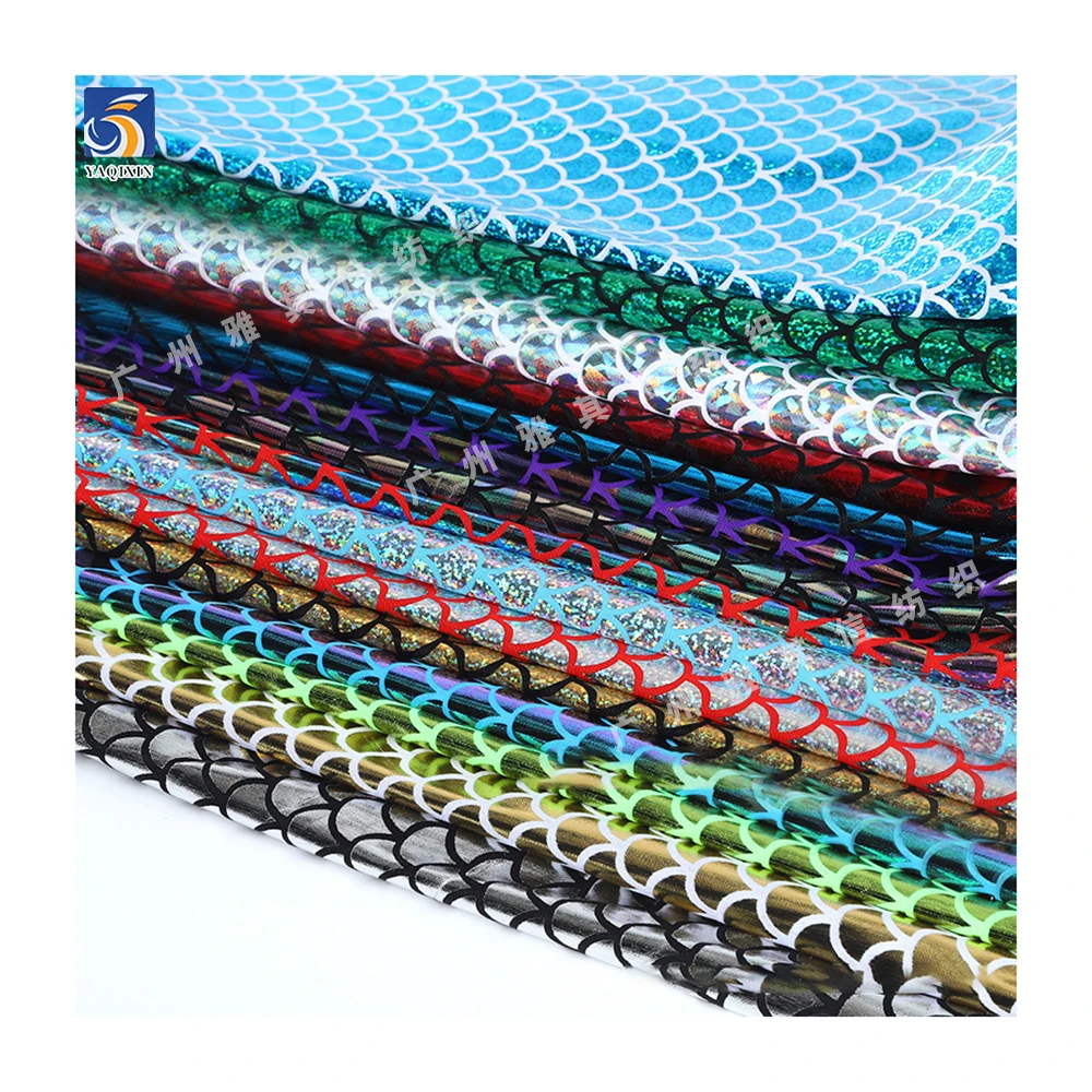 YX797 Customized 150gsm 95 Polyester 5 Spandex Stretch Knitted Mermaid Fabric Bronzing Foil Printing Shiny Mermaid Fabric - 图片 6