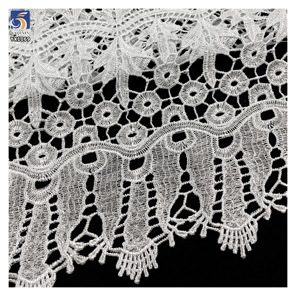 YX1069 African Milk Silk Poly Embroidery Cord Lace Water-Soluble Fabric Glossy Floral Embroidered Dress Lace Fabric for Women - 图片 6