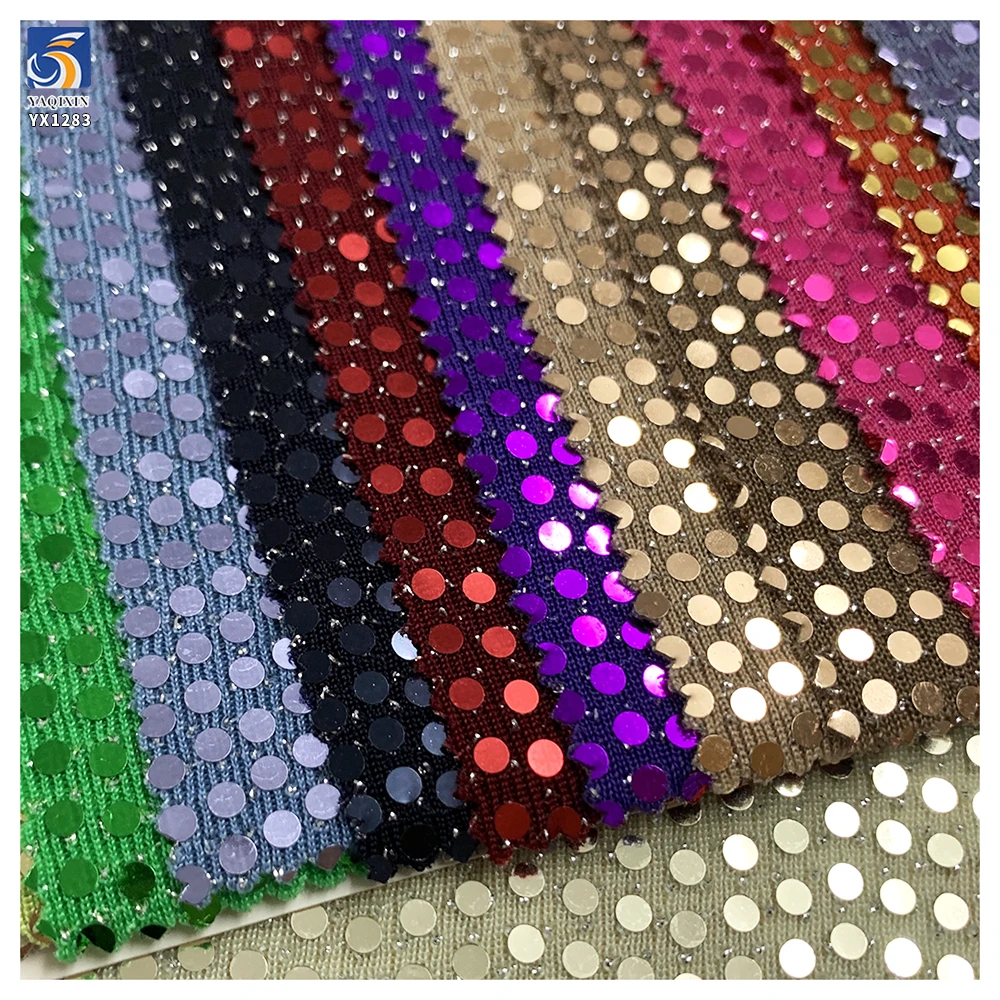 YX1283 300gsm 2 Yards Dense Solid Color Sequins Fabric Stretch Prom Dress Polka Dot Lurex Shiny Sequins Fabric - 图片 3