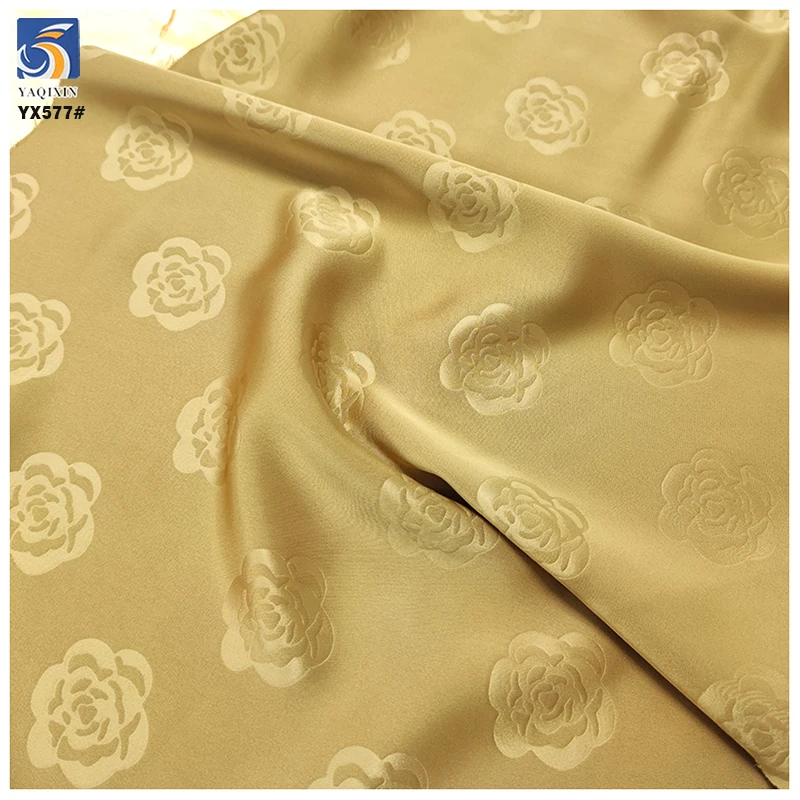 YX577 Luxurious Rose Pattern Jacquard Gold Satin Fabric 97 Polyester 3 Spandex Stretch 3D Embossed Satin Fabric - 图片 3