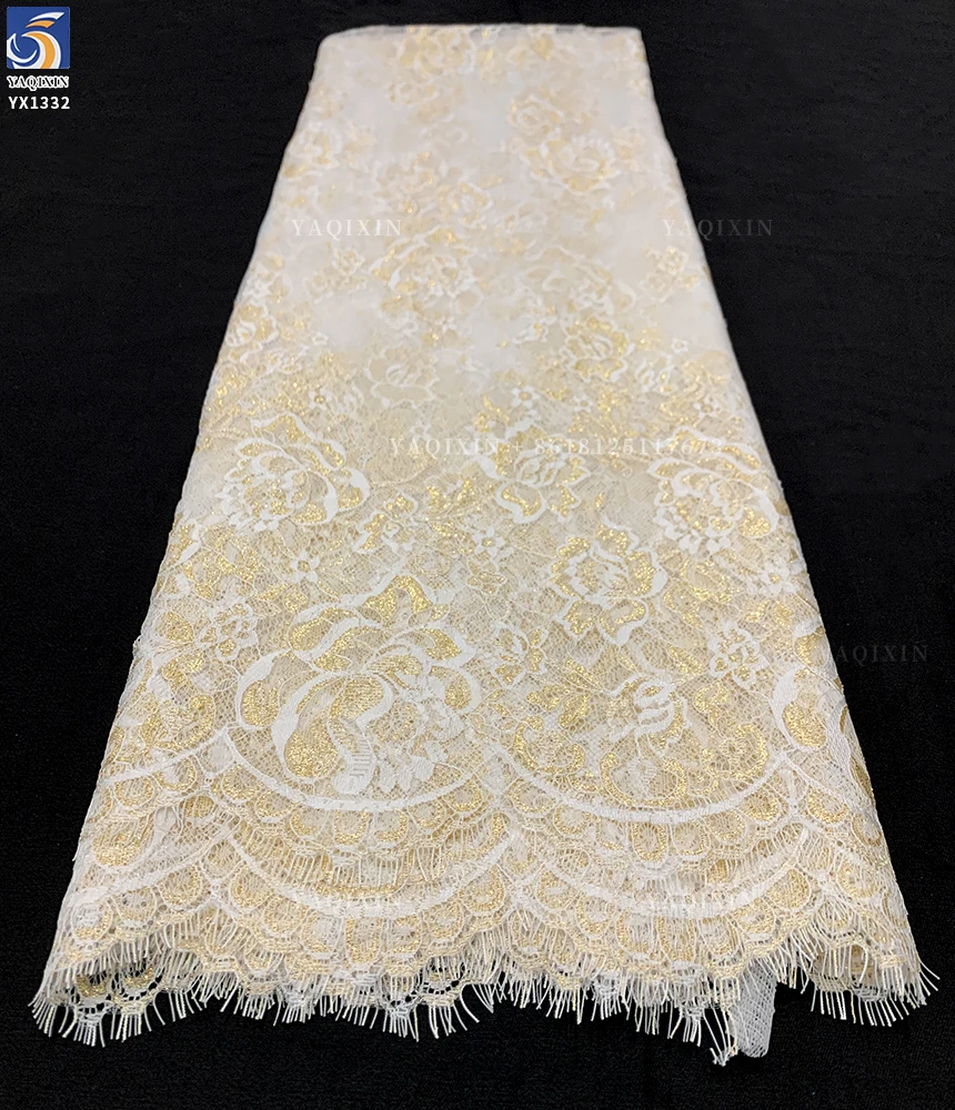 YX1332 300cm*150cm Factory Wholesale Price China Gold Eyelash Lace Fabrics Big Flowers Embroidered Eyelash Lace Fabric Textile - 图片 3