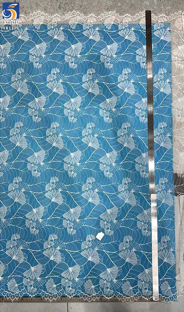 YX1271 Custom Wedding Lace Fabric 2 Pieces Leaves Mesh Design White Eyelash Tulle Lace Fabric Textiles for Bride Australia - 图片 3