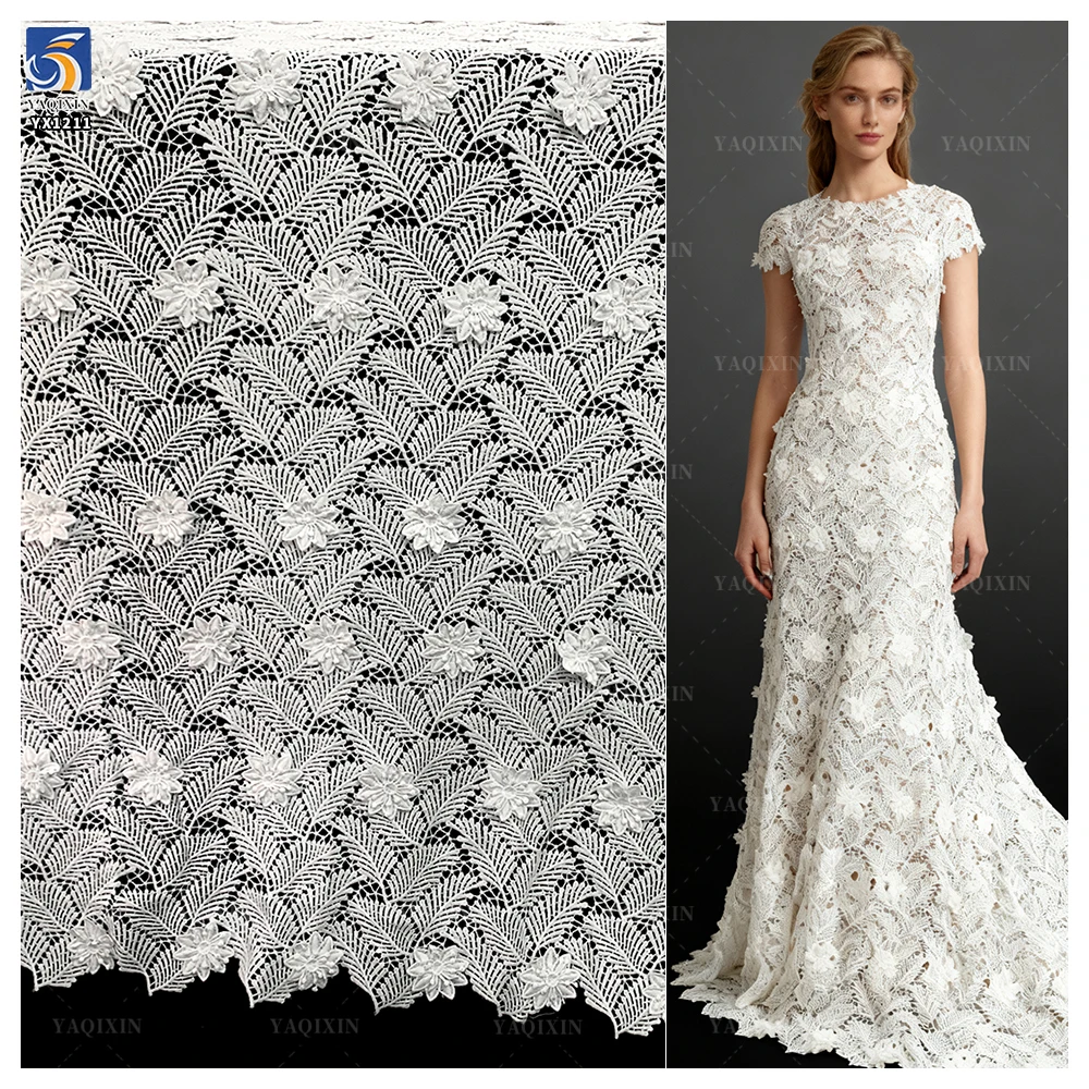 YX1211 Summer Leaves Tropical Style Clothing Lace Fabric Water-Soluble White Dress Hand 3D Embroidery Flowers Fabric Milk Silk