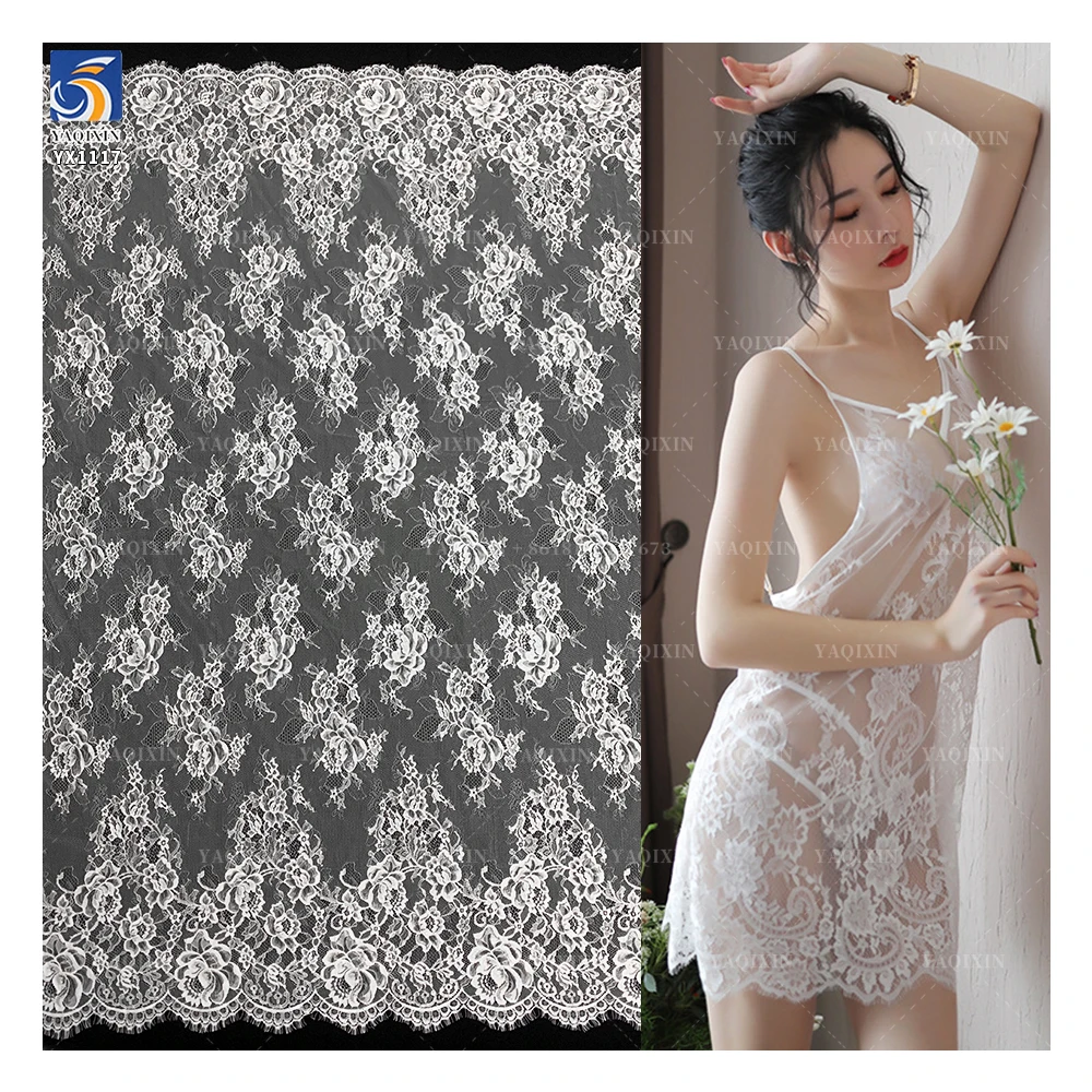 YX1117 300*150CM Wholesale Cheap Suitable Curtain Fabrics Fabric 2026 Flowers Embroidery White Lace Fabric Textile Lightweight - 图片 2