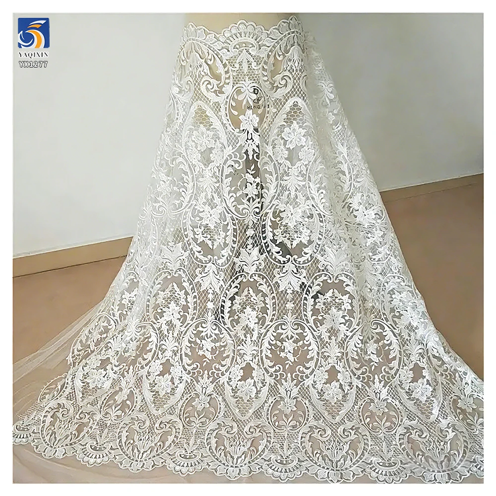 YX1277 Noble and Luxurious Water-Soluble Embroidered Wedding Dress Fabric Bridal Tulle Competitive Prices Wedding Lace Fabric - 图片 4