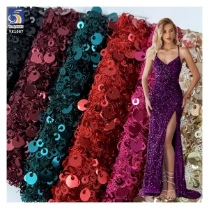 YX1087 300gsm Spandex Stretch Mesh Fabric With 3MM+5MM Sequins Embroidery Heavyweight Sparkle Sequin Fabric for Party Dress