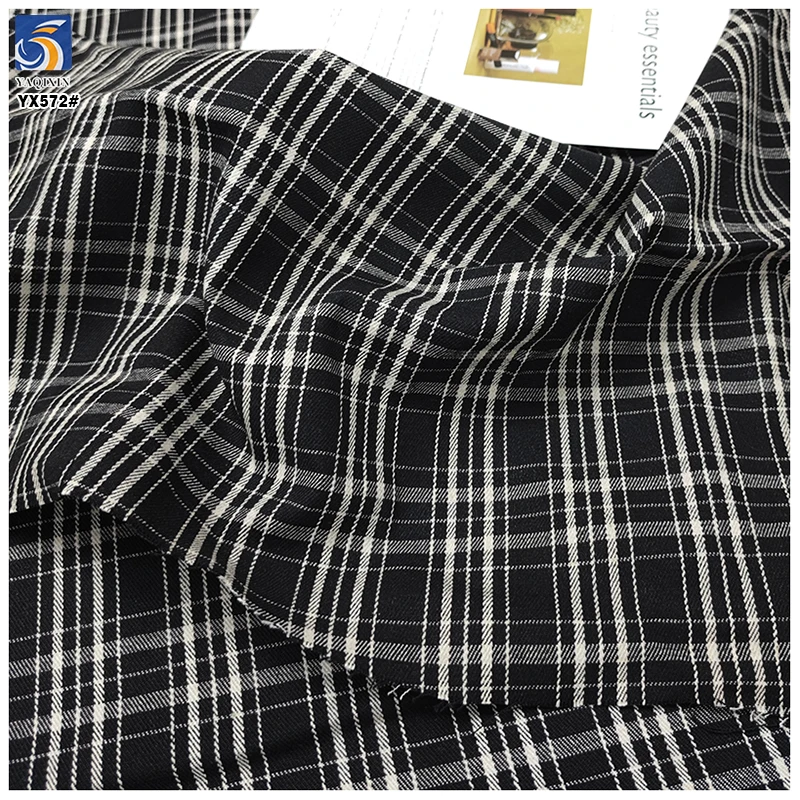 YX572 Blue Black Polyester Cotton Blend Yarn-Dyed Denim Fabric 230gsm Thick Denim Plaid Checked Fabric for Jackets - 图片 6