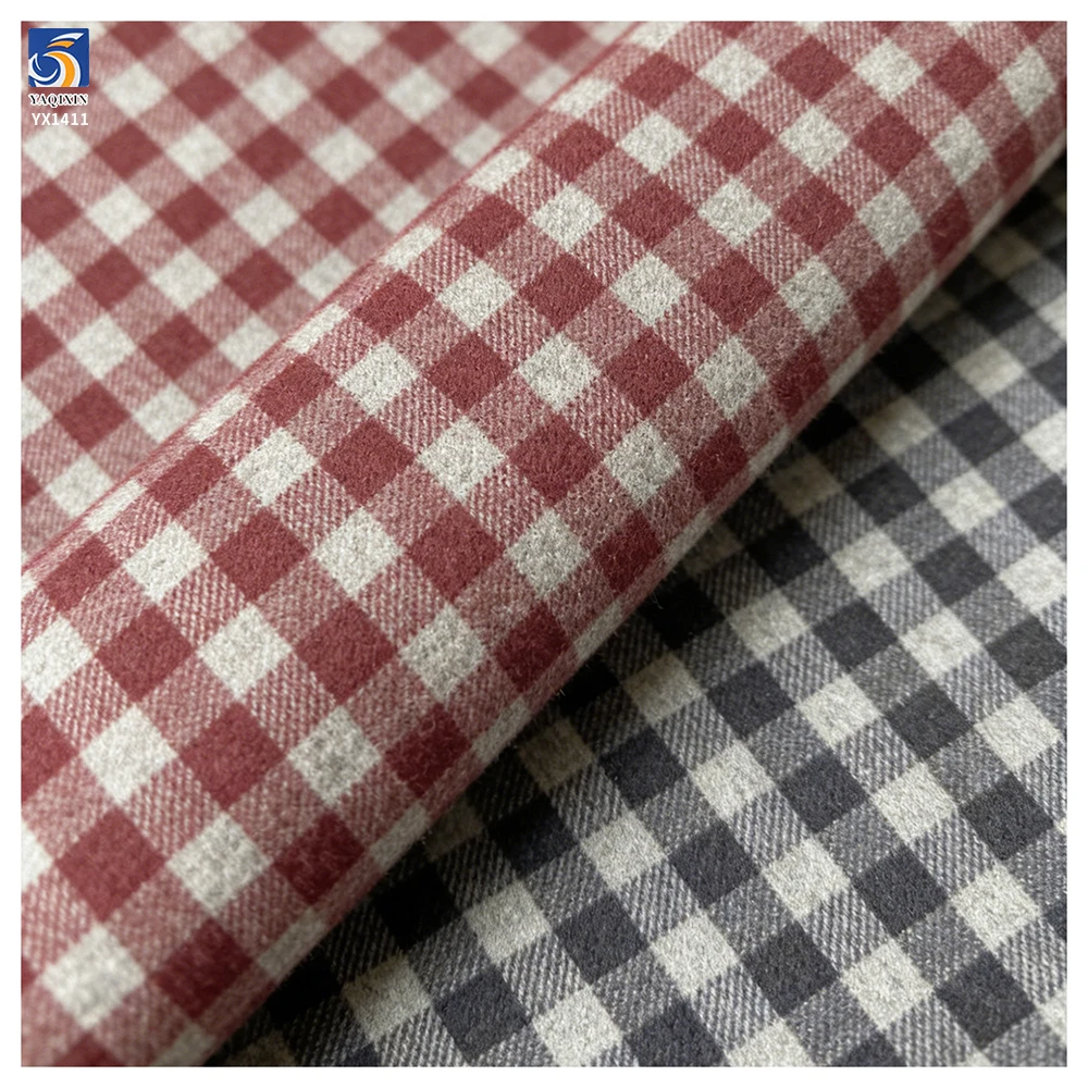YX1411 TR Polyester Cotton Twill Brushed Chaoyang Plaid Fabric 195gsm Thickened Yarn Dyed Pink Plaid Fabric for Shirts - 图片 5