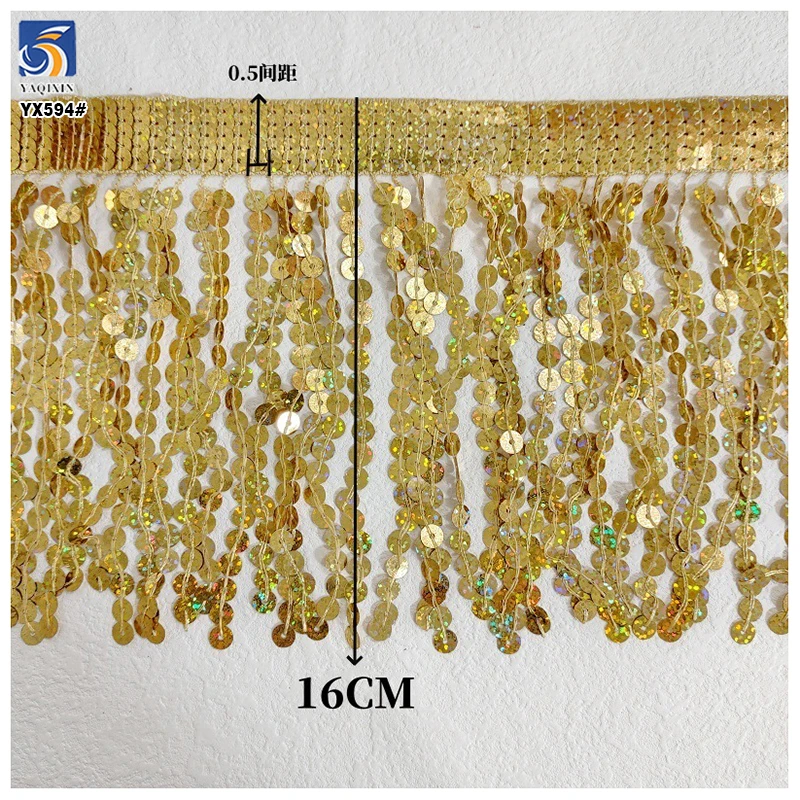 YX594 Hot Selling New Design Stage Garment Accessories Embroidery Sequins Trimmings Tassel Sequins Lace Trim - 图片 3