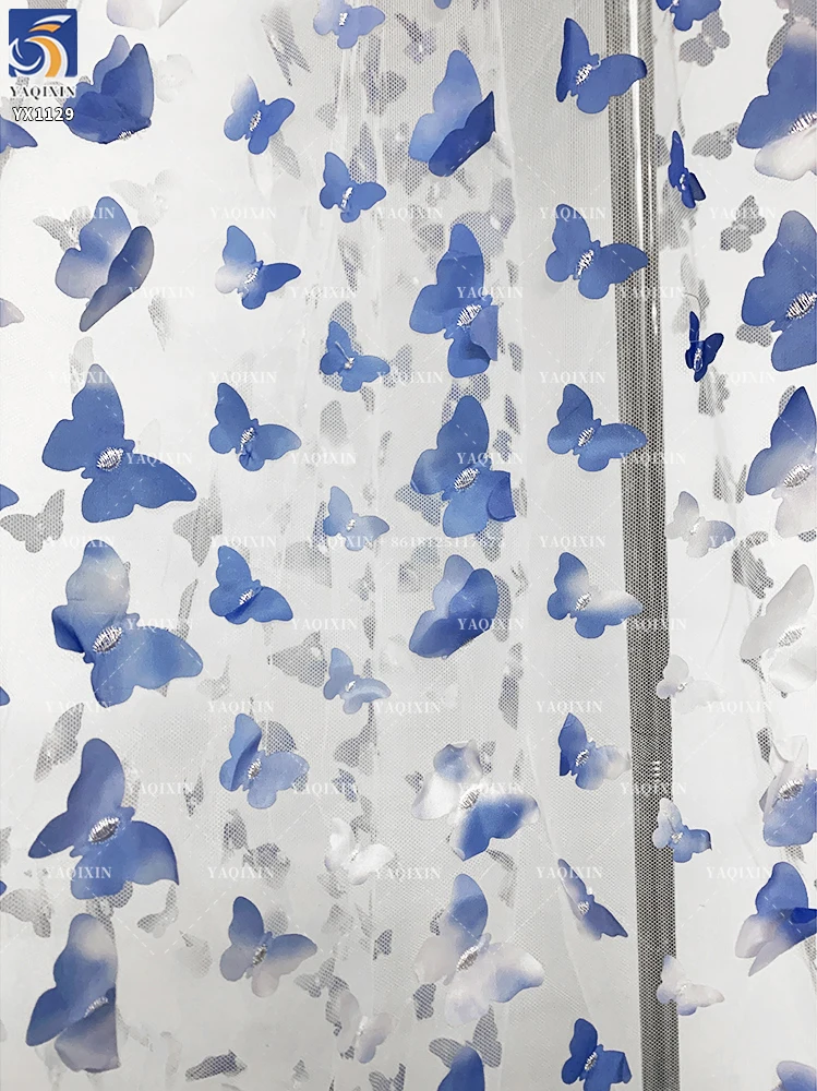 YX1129 Embroidered Tulle Blue and White Gradient Butterflies 3D Tulle Mesh Fabric 2 Yards Latest 2026 Butterfly 3D Mesh Fabric - 图片 4