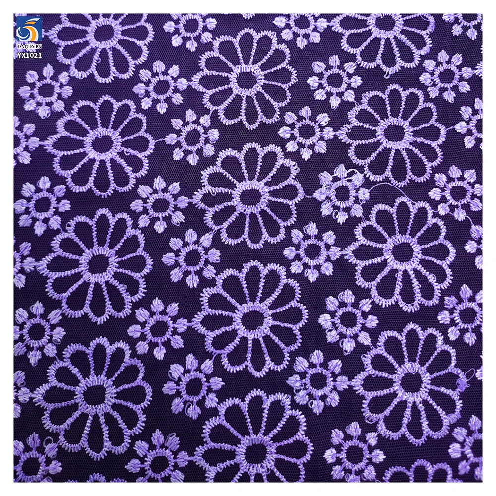 YX1021 New Technology Chrysanthemum Embroidery Tulle Fabric Knitted Poly Mesh Embroidered Fabric Textiles for Apparel - 图片 5