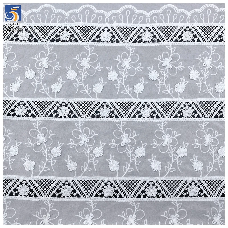 YX570 New Laser Milk Silk Polyester White Embroidery Chiffon Fabric Flowers Floral Embroidered for Women Dresses - 图片 4